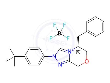 Chemical structure of (S)-5-Benzyl-2-(4-(tert-butyl)phenyl)-5,6-dihydro-8H-[1,2,4]triazolo[3,4-c][1,4]oxazin-2-ium tetrafluoroborate