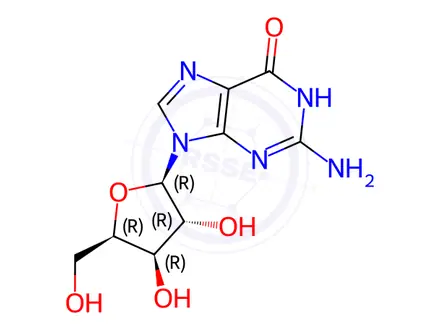 Chemical structure of 2-Amino-9-(β-D-xylofuranosyl)-1,9-dihydro-6H-purin-6-one