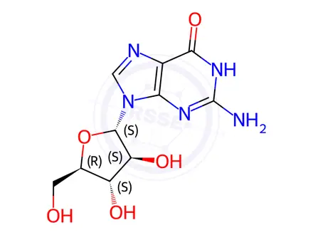 Chemical structure of 2-Amino-9-α-D-arabinofuranosyl-1,9-dihydro-6H-purin-6-one