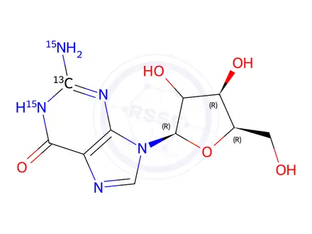 Chemical structure of Guanosine-13C,15N2 Hydrate