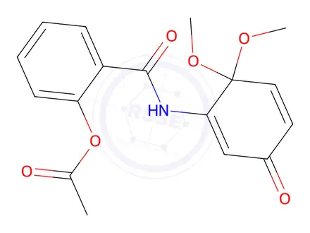 Chemical structure of 2-(6-Methoxy-3-oxocyclohexa-1,4-dienylcarbaMoyl)phenyl acetate coMpound with MethoxyMethane (1:1)