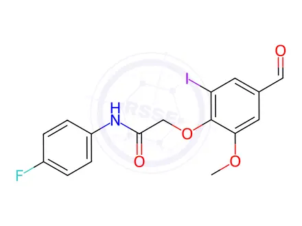 Chemical structure of N-(4-fluorophenyl)-2-(4-formyl-2-iodo-6-methoxyphenoxy)acetamide