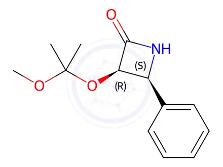 Chemical structure of (3R,4S)-3-((2-methoxypropan-2-yl)oxy)-4-phenylazetidin-2-one