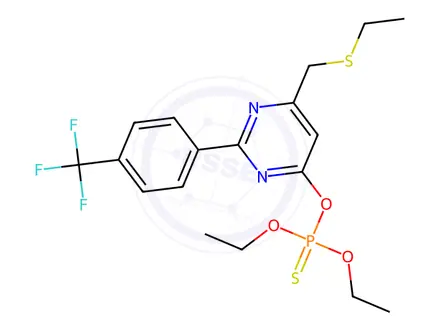 Chemical structure of O,O-diethyl O-{6-[(ethylthio)methyl]-2-[4-(trifluoromethyl)phenyl]pyrimidin-4-yl} phosphothioate