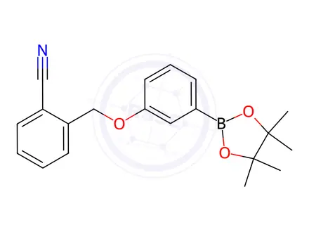 Chemical structure of Benzonitrile, 2-[[3-(4,4,5,5-tetramethyl-1,3,2-dioxaborolan-2-yl)phenoxy]methyl]-