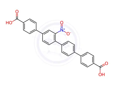 Chemical structure of 2''-nitro-[1,1':4',1'':4'',1'''-quaterphenyl]-4,4'''-dicarboxylic acid