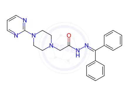 Chemical structure of N'-(diphenylmethylene)-2-(4-(pyrimidin-2-yl)piperazin-1-yl)acetohydrazide