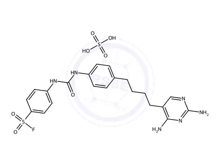 Chemical structure of 4-(3-(4-(4-(2,4-Diaminopyrimidin-5-yl)butyl)phenyl)ureido)benzene-1-sulfonyl fluoride sulfate