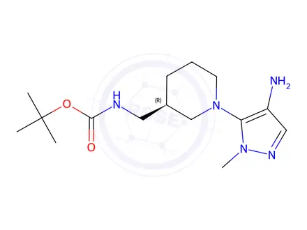 Chemical structure of (R)-tert-Butyl ((1-(4-amino-1-methyl-1H-pyrazol-5-yl)piperidin-3-yl)methyl)carbamate