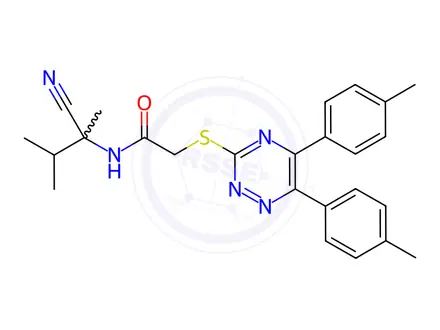 Chemical structure of N-(2-Cyano-3-methylbutan-2-yl)-2-((5,6-di-p-tolyl-1,2,4-triazin-3-yl)thio)acetamide