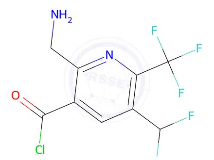 Chemical structure of 2-(Aminomethyl)-5-(difluoromethyl)-6-(trifluoromethyl)pyridine-3-carbonyl chloride