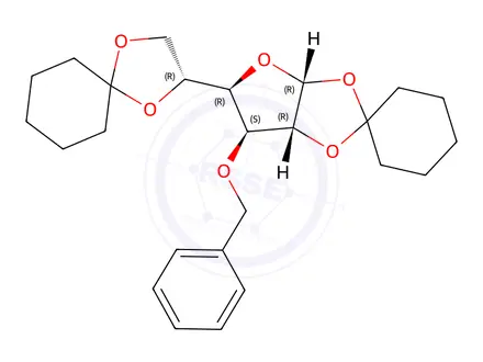 Chemical structure of 3-O-BENZYL-1,2,5,6-DI-O-CYCLOHEXYLIDENE-ALPHA-D-GLUCOFURANOSE