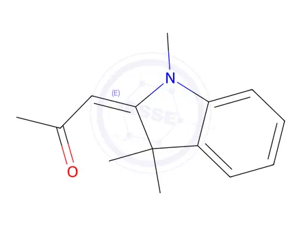 Chemical structure of (E)-1-(1,3,3-trimethylindolin-2-ylidene)propan-2-one