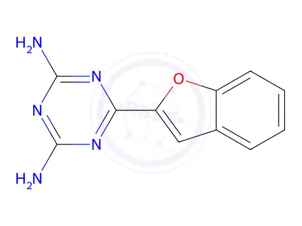 Chemical structure of 6-(Benzofuran-2-yl)-1,3,5-triazine-2,4-diamine