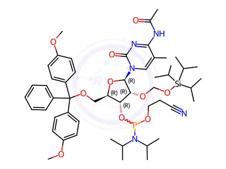 Chemical structure of Cytidine, N-acetyl-5'-O-[bis(4-methoxyphenyl)phenylmethyl]-3'-O-[[bis(1-methylethyl)amino](2-cyanoethoxy)phosphino]-5-methyl-2'-O-[[[tris(1-methylethyl)silyl]oxy]methyl]-(9CI)
