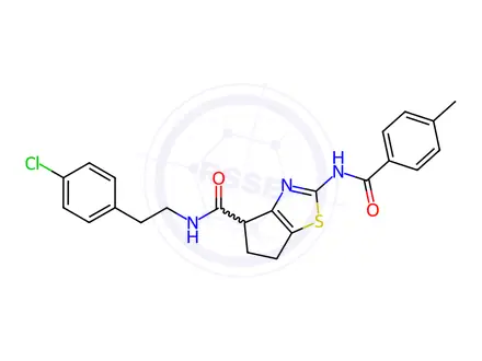Chemical structure of N-[2-(4-chlorophenyl)ethyl]-2-[(4-methylbenzoyl)amino]-5,6-dihydro-4H-cyclopenta[d][1,3]thiazole-4-carboxamide