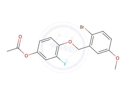 Chemical structure of 4-((2-Bromo-5-methoxybenzyl)oxy)-3-fluorophenyl acetate
