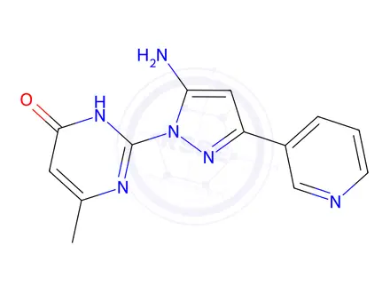 Chemical structure of 2-(5-Amino-3-(pyridin-3-yl)-1H-pyrazol-1-yl)-6-methylpyrimidin-4(3H)-one