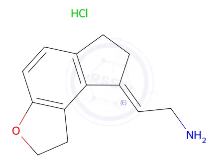 Chemical structure of (E)-2-(1,6,7,8-Tetrahydro-2H-indeno[5,4-b]furan-8-ylidene)ethylaMine hydrochloride