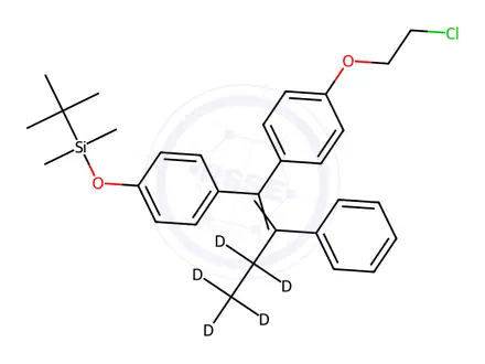 Chemical structure of (3,3,4,4,4-d5)-(E/Z)-1-[4-(2-Chloroethoxy)phenyl]-1-[4-(t-butyldimethylsilyloxy)phenyl]-2-phenyl-1-butene