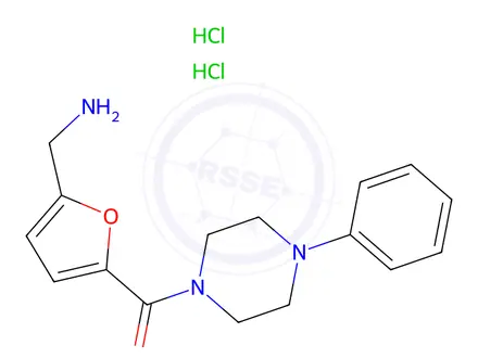 Chemical structure of 1-[5-(4-phenylpiperazine-1-carbonyl)furan-2-yl]me thanamine dihydrochloride