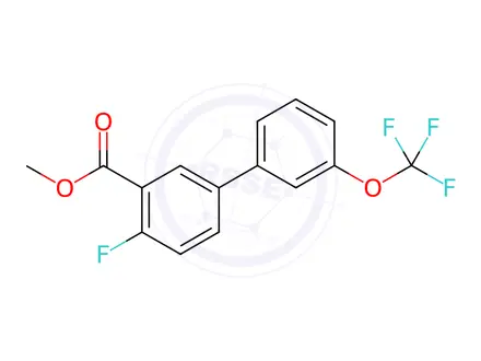 Chemical structure of 4-FLuoro-3'-(trifluoromethoxy)biphenyl-3-carboxylic acid methyl ester