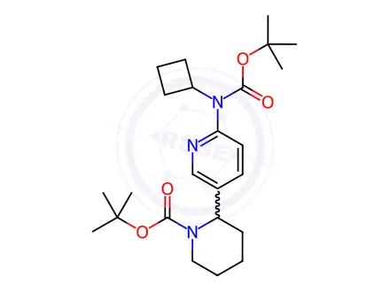 Chemical structure of tert-Butyl 2-(6-((tert-butoxycarbonyl)(cyclobutyl)amino)pyridin-3-yl)piperidine-1-carboxylate