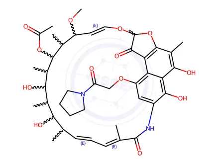Chemical structure of Rifamycin, 4-O-[2-oxo-2-(1-pyrrolidinyl)ethyl]-(9CI)