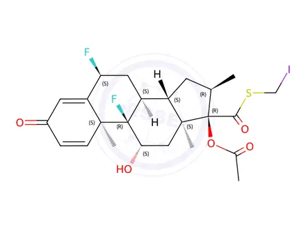 Chemical structure of (6a,11β,16a,17a)-17-(Acetyloxy)-6,9-difluoro-11-hydroxy-16-methyl-3-oxo-androsta-1,4-diene-17-carbothioic Acid S-(Iodomethyl) Ester