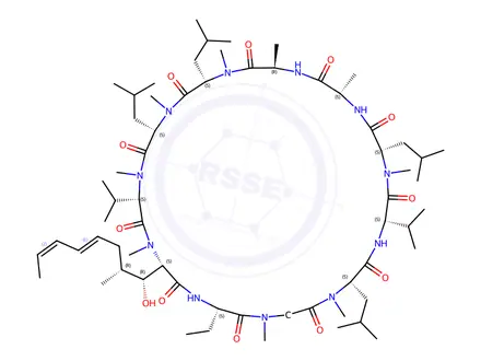 Chemical structure of (3S,6S,9S,12R,15S,18S,21S,24S,30S,33S)-30-ethyl-33-((1R,2R,4E,6Z)-1-hydroxy-2-methylocta-4,6-dien-1-yl)-6,9,18,24-tetraisobutyl-3,21-diisopropyl-1,4,7,10,12,15,19,25,28-nonamethyl-1,4,7,10,13,16,19,22,25,28,31-undecaazacyclotritriacontan-2,5,8,11,14,17,20,23,26,29,32-undecaone