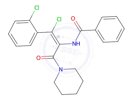 Chemical structure of (Z)-N-(1-Chloro-1-(2-chlorophenyl)-3-oxo-3-(piperidin-1-yl)prop-1-en-2-yl)benzamide