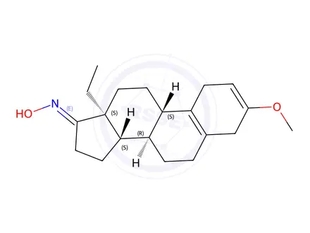 Chemical structure of (8R,9S,13S,14S,E)-13-ethyl-3-methoxy-1,4,6,7,8,9,11,12,13,14,15,16-dodecahydro-17H-cyclopenta[a]phenanthren-17-one oxime