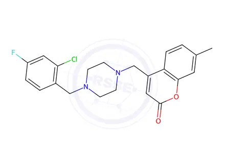 Chemical structure of 4-{[4-(2-chloro-4-fluorobenzyl)-1-piperazinyl]methyl}-7-methyl-2H-chromen-2-one