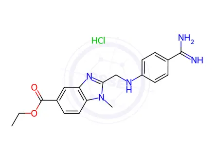 Chemical structure of Ethyl 2-(((4-carbamimidoylphenyl)amino)methyl)-1-methyl-1H-benzo[d]imidazole-5-carboxylate Hydrochloride