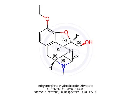 Chemical structure of Ethylmorphine Hydrochloride Dihydrate