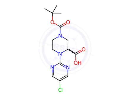 Chemical structure of 4-(tert-Butoxycarbonyl)-1-(5-chloropyrimidin-2-yl)piperazine-2-carboxylic acid