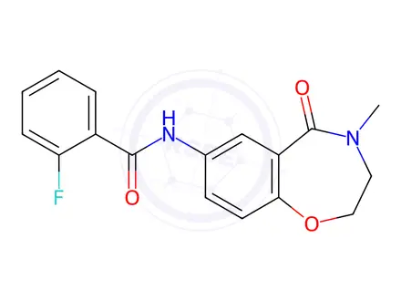 Chemical structure of 2-Fluoro-N-(4-methyl-5-oxo-2,3,4,5-tetrahydrobenzo[f][1,4]oxazepin-7-yl)benzamide