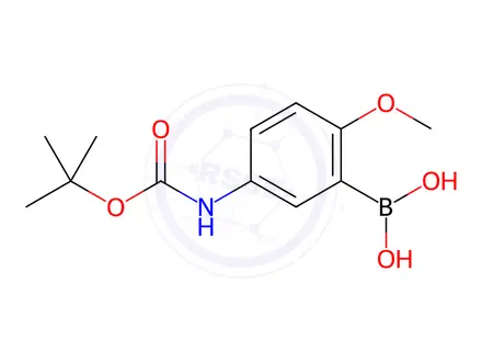 Chemical structure of (5-{[(tert-butoxy)carbonyl]amino}-2-methoxyphenyl)boronic acid