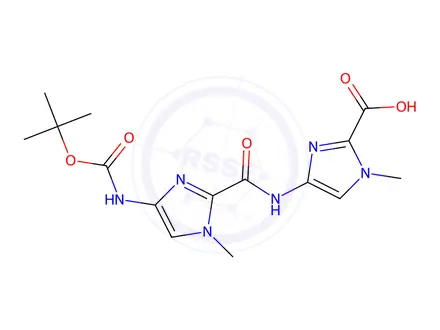 Chemical structure of 4-(4-((tert-Butoxycarbonyl)amino)-1-methyl-1H-imidazole-2-carboxamido)-1-methyl-1H-imidazole-2-carboxylic acid