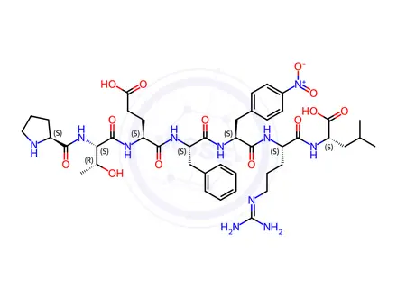 Chemical structure of (2S,5S,8S,11S,14S)-11-Benzyl-5-(3-guanidinopropyl)-14-((2S,3R)-3-hydroxy-2-((S)-pyrrolidine-2-carboxamido)butanamido)-2-isobutyl-8-(4-nitrobenzyl)-4,7,10,13-tetraoxo-3,6,9,12-tetraazaheptadecanedioic Acid