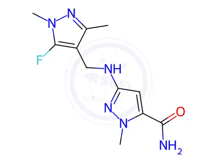 Chemical structure of 3-{[(5-fluoro-1,3-dimethyl-1H-pyrazol-4-yl)methyl]amino}-1-methyl-1H-pyrazole-5-carboxamide