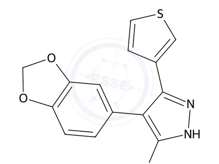Chemical structure of 4-(1,3-Dioxaindan-5-yl)-3-(thiophen-3-yl)-1h-pyrazol-5-amine