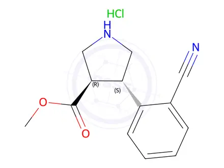 Chemical structure of TRANS-METHYL 4-(2-CYANOPHENYL)PYRROLIDINE-3-CARBOXYLATE HCL