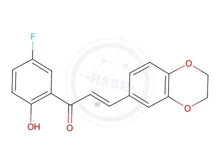 Chemical structure of 3-(2,3-dihydro-1,4-benzodioxin-6-yl)-1-(5-fluoro-2-hydroxyphenyl)prop-2-en-1-one
