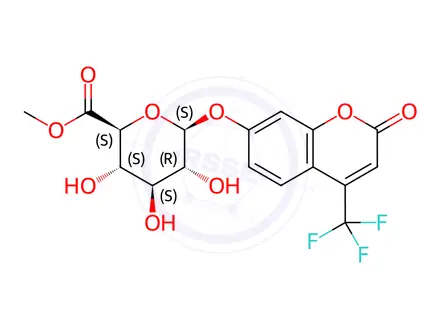 Chemical structure of 2-Oxo-4-(trifluoromethyl)-2H-1-benzopyran-7-yl β-D-Glucopyranosiduronic Acid Methyl Ester
