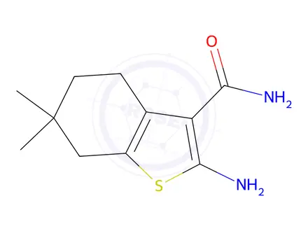Chemical structure of 2-amino-6,6-dimethyl-4,5,6,7-tetrahydro-1-benzothiophene-3-carboxamide