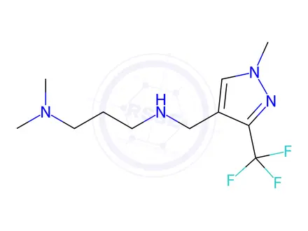 Chemical structure of N,N-dimethyl-N'-{[1-methyl-3-(trifluoromethyl)-1H-pyrazol-4-yl]methyl}propane-1,3-diamine