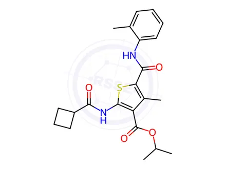 Chemical structure of 2-​[(Cyclobutylcarbonyl​)​amino]​-​4-​methyl-​5-​[[(2-​methylphenyl)​amino]​carbonyl]​-​3-​thiophenecarboxylic Acid 1-​Methylethyl Ester