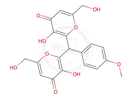 Chemical structure of 6,6'-((4-Methoxyphenyl)methylene)bis(5-hydroxy-2-(hydroxymethyl)-4H-pyran-4-one)