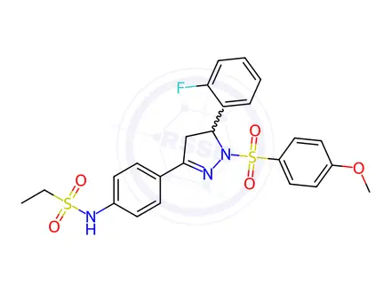 Chemical structure of N-(4-(5-(2-Fluorophenyl)-1-((4-methoxyphenyl)sulfonyl)-4,5-dihydro-1H-pyrazol-3-yl)phenyl)ethanesulfonamide